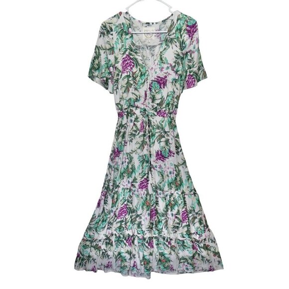 Anthropologie Sunday Mi Amor Maxi Dress Size XS Short Sleeve Floral Tiered Boho - Picture 4 of 12